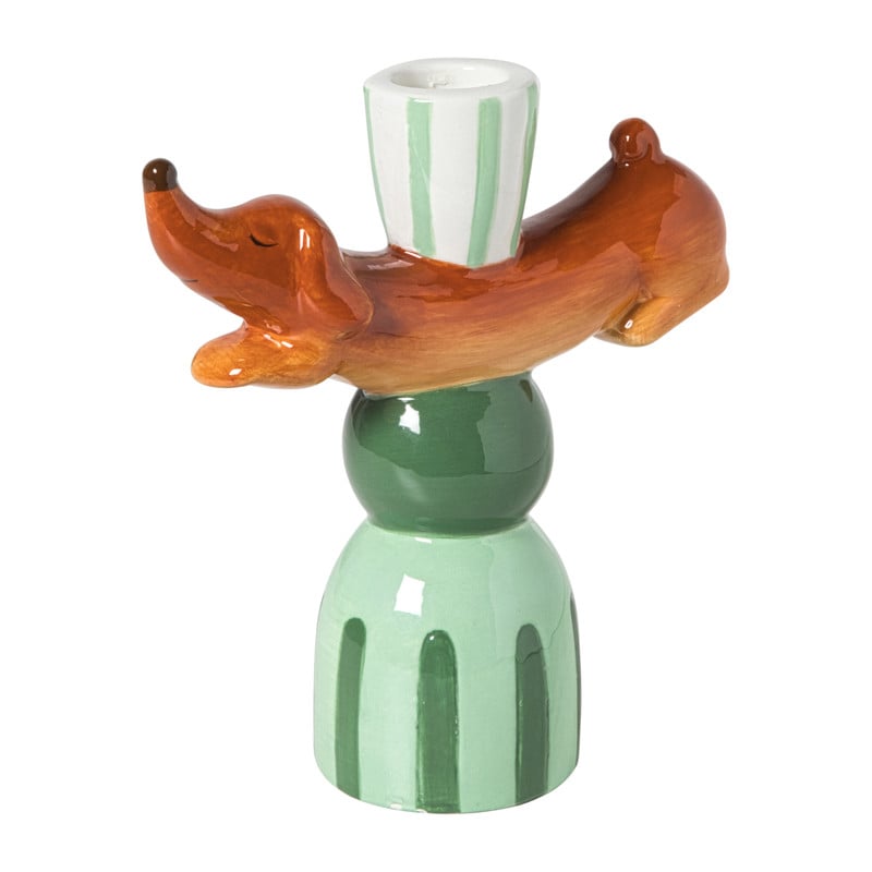 Kandelaar teckel - groen/bruin - 11.4x15x5.6 cm 