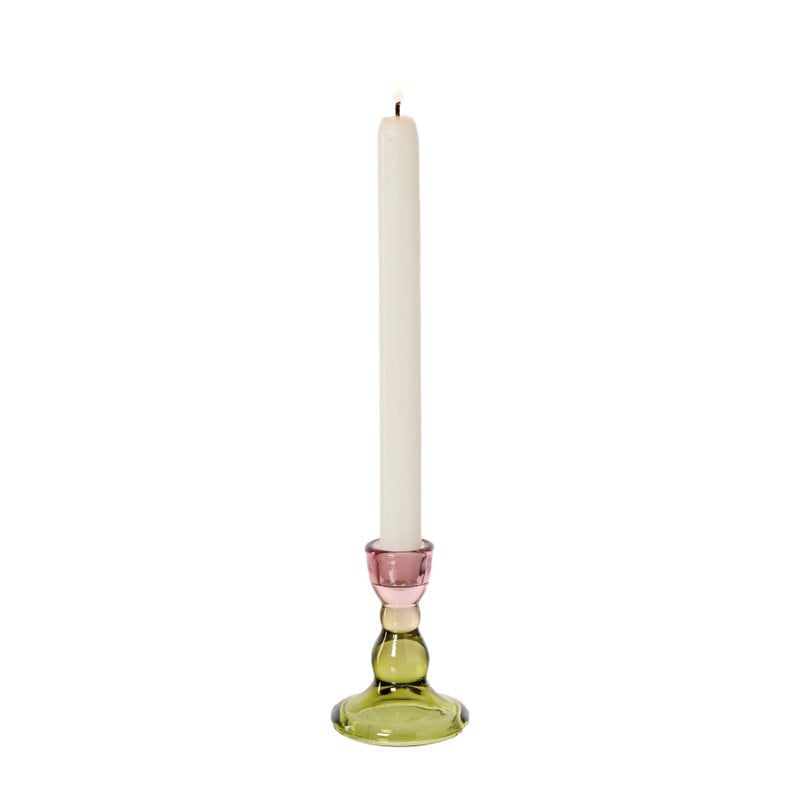 Kandelaar duo - roze/groen -  ø6.5x8.8 cm