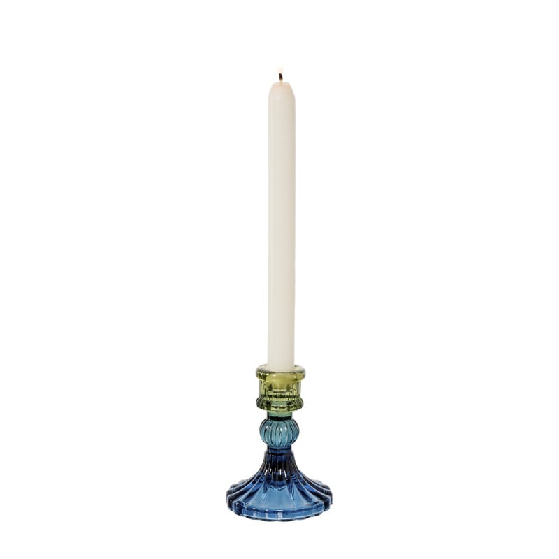 Kandelaar glas klein - groen/blauw - ø7.8x10 cm