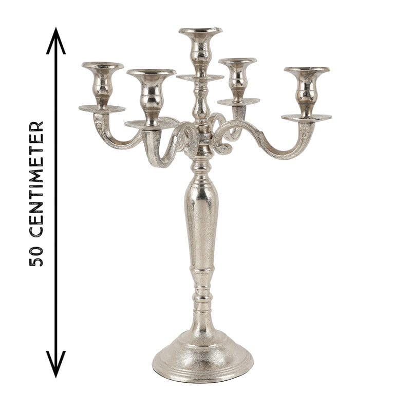 Kandelaar 5-arms - zilver - 50 cm