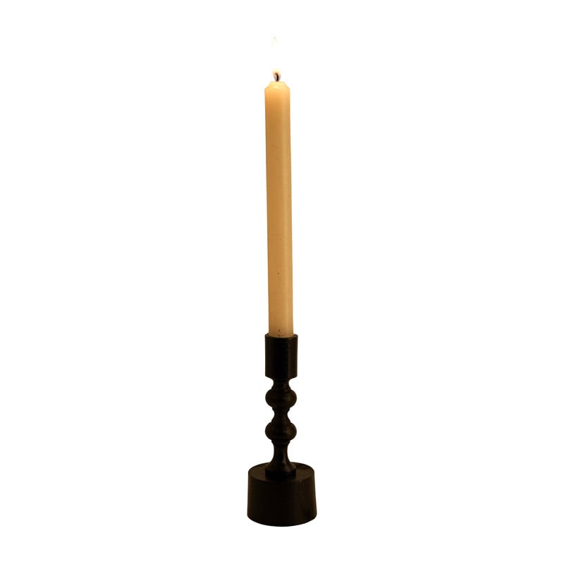 Kandelaar met bollen - zwart - 16 cm