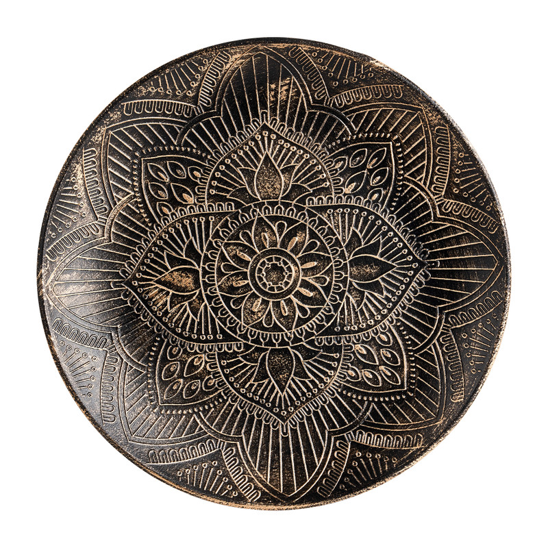 Decoratieplateau mandala - goud/zwart - Ø40x3 cm