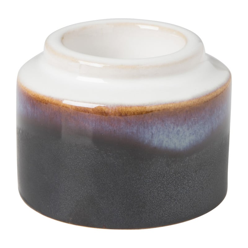 Waxinelichthouder keramiek - wit/bruin - ⌀8x6 cm 
