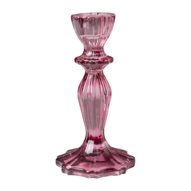 Kandelaar vintage glas - roze - ø8x15 cm 