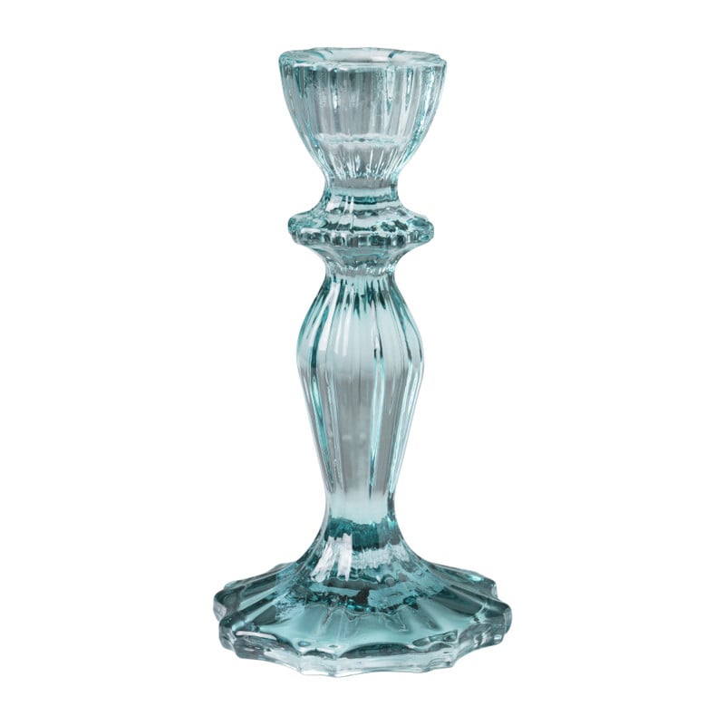 Kandelaar vintage glas - blauw - ø8x15 cm 