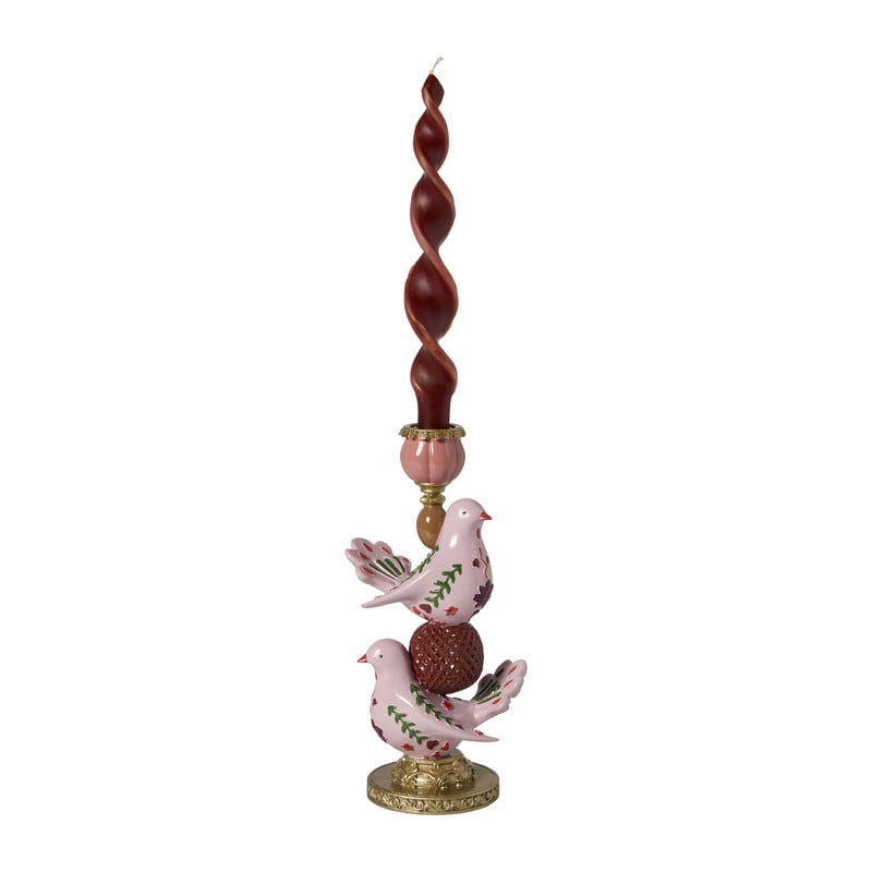 Kandelaar vredesduif - roze/goudkleurig - 25x12x10 cm 