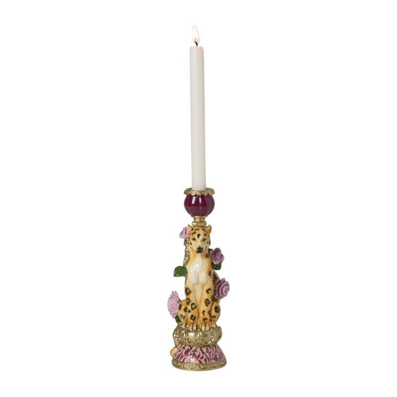 Kandelaar luipaard bloemen - multikleur - ø9x25 cm