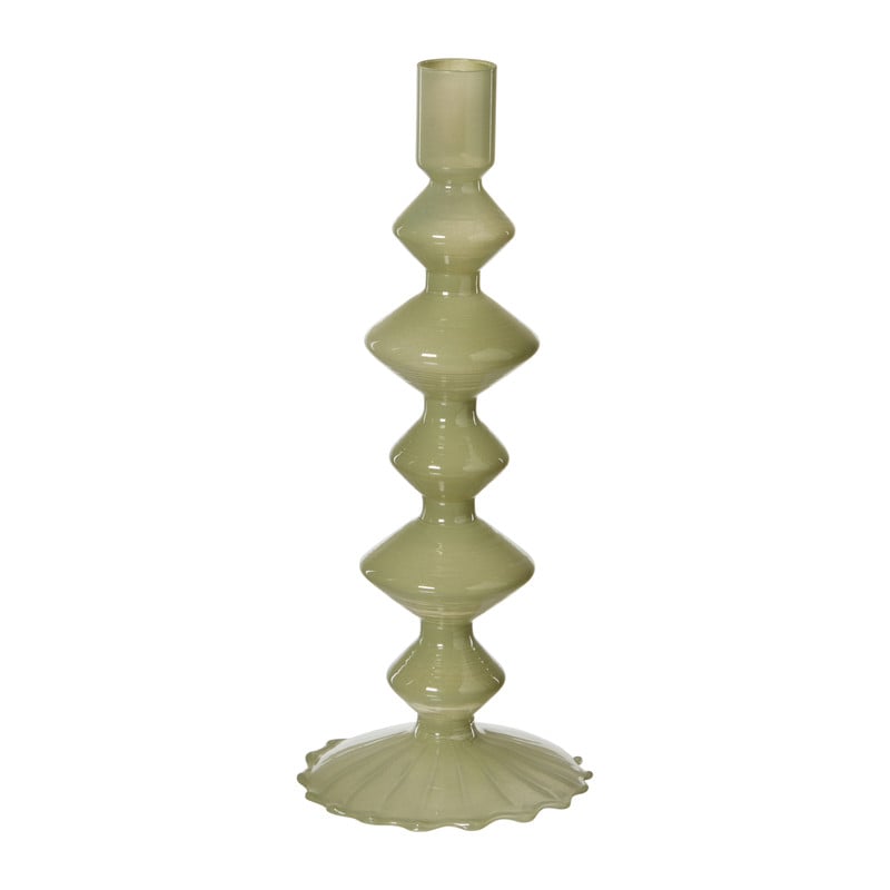 Kandelaar stapel groot glas - groen - ø9x23 cm