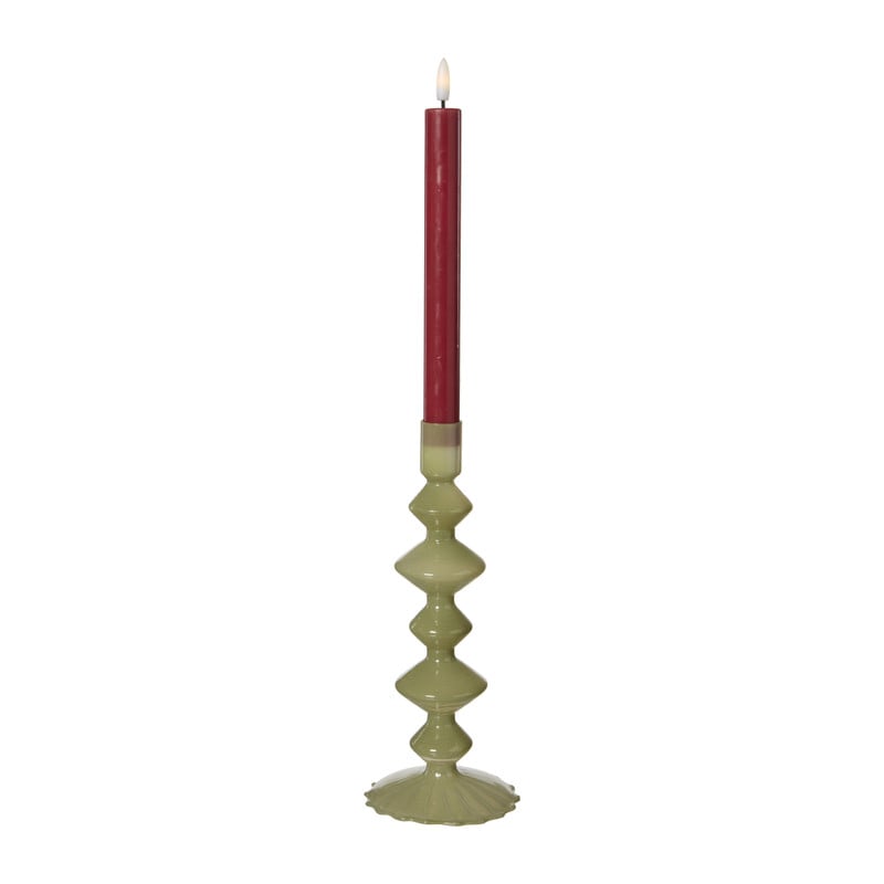 Kandelaar stapel groot glas - groen - ø9x23 cm