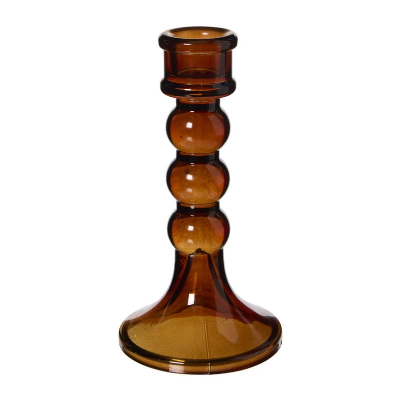 Kandelaar glas 3 bollen - bruin - ø7.8x15 cm