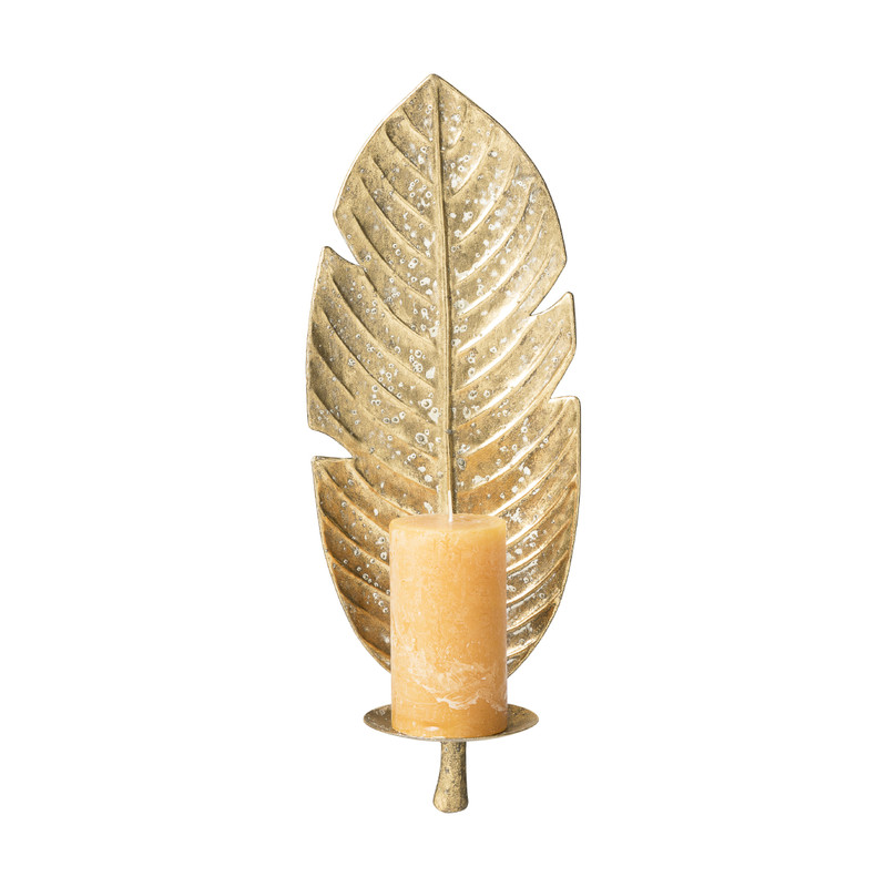 Kaarshouder blad - goudkleurig - 16.5x13x45.5 cm 