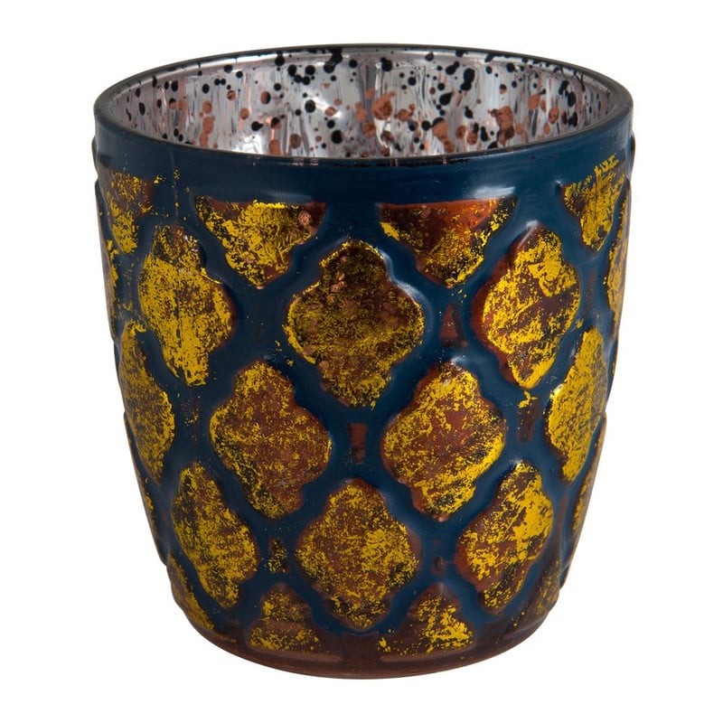 Theelichthouder Marrakech - blauw/goud - 9x8.5 cm