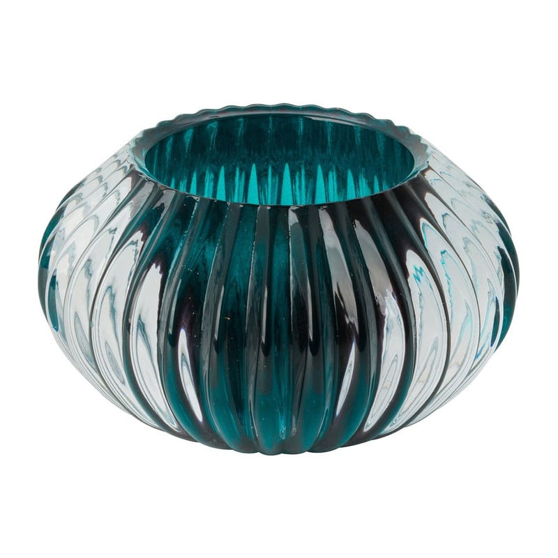 Theelichthouder bol - ribbel - blauw