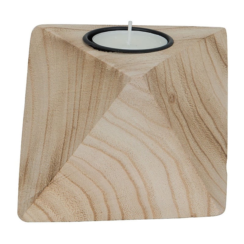 Theelichthouder diamant - hout - 10x10x8 cm