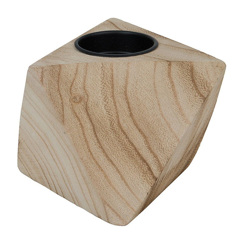Theelichthouder diamant - hout - 10x10x8 cm