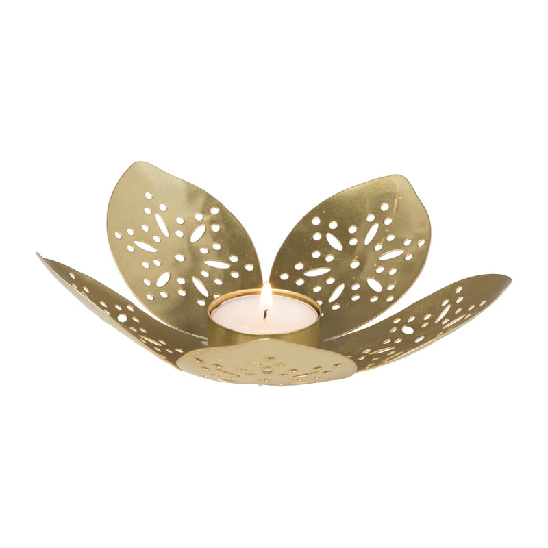 Theelichthouder lelie - goud - ø17x4 cm