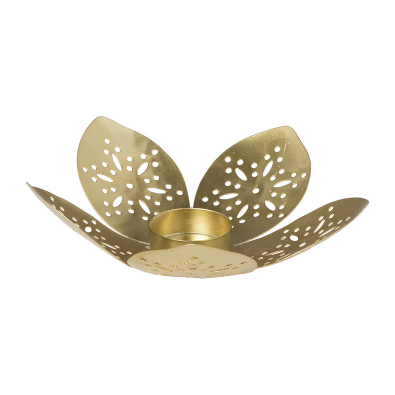 Theelichthouder lelie - goud - ø17x4 cm