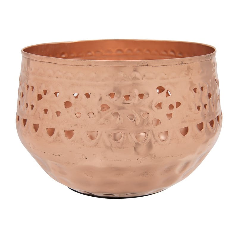 Maxi-theelichthouder reliëf - koperkleurig - 19x14 cm