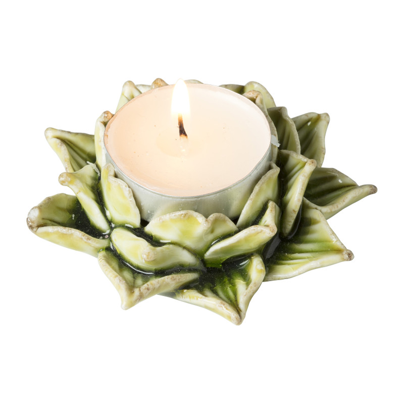 Theelichthouder lotus - groen - ø8x3 cm