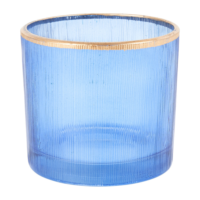 Theelichthouder geribbeld - blauw - 7x6 cm  