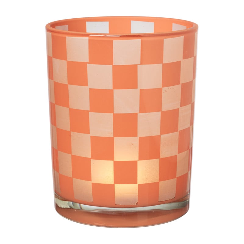 Theelichthouder vlakken - oranje/wit - ø10x12.5 cm
