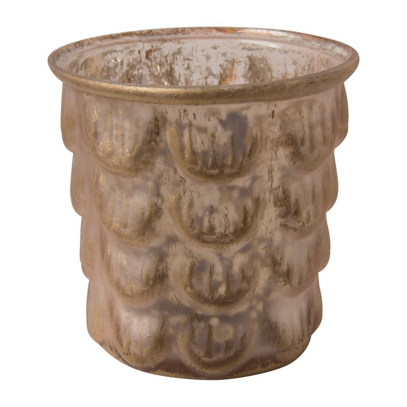 Theelichthouder - roze/goud - 7x7.5 cm