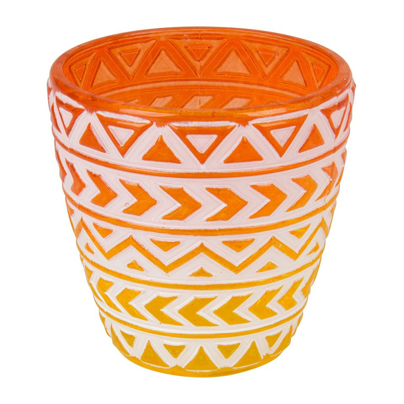 Theelichthouder happy color- oranje/geel - 8x8 cm