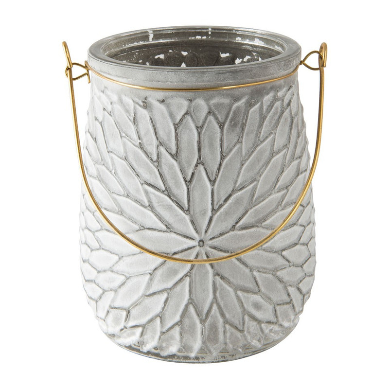 Theelichthouder met hengsel - 14x11 cm - grijs