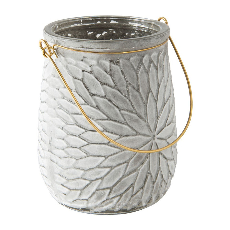 Theelichthouder met hengsel - 14x11 cm - grijs