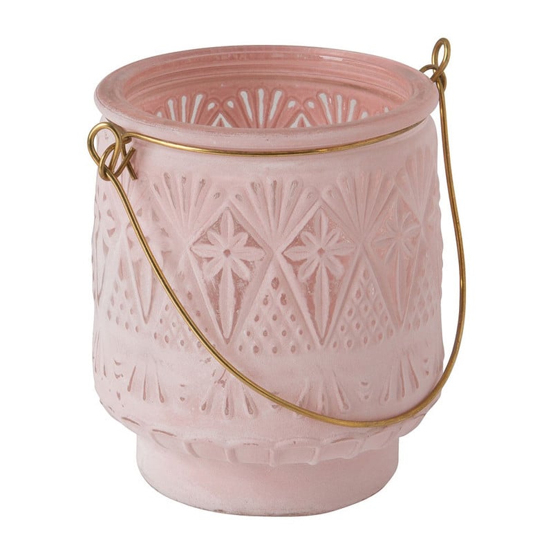Theelichthouder met hengsel - 9x8 cm - roze