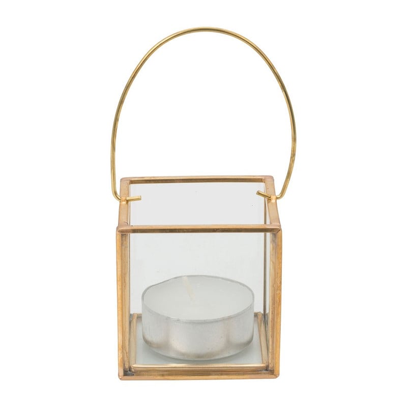 Theelichthouder met hengsel - 5.5x5.5x5.5 cm - goud