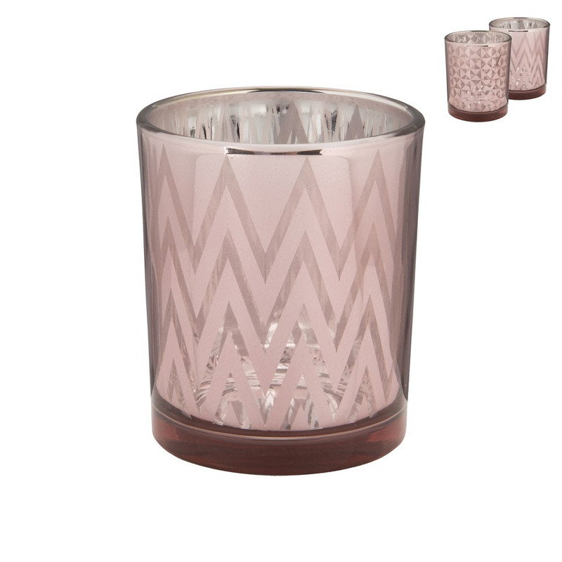 Theelichthouder metallic - roze - 7.5x6 cm