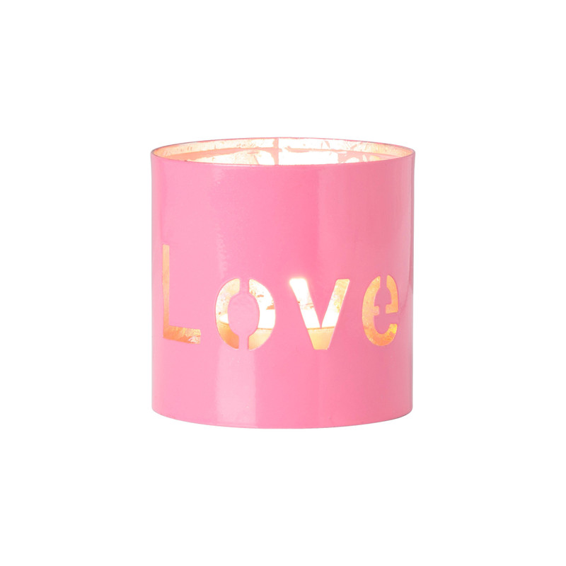 Waxinelichthouder love - roze - ø7.5x7.5 cm