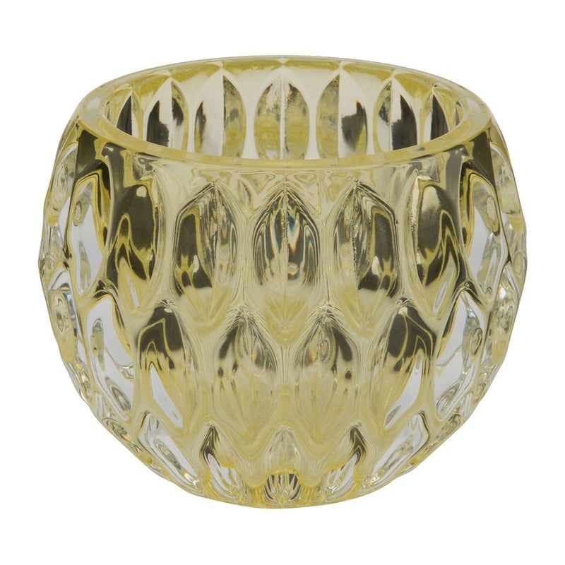 Theelichthouder glas - geel - 8x6 cm