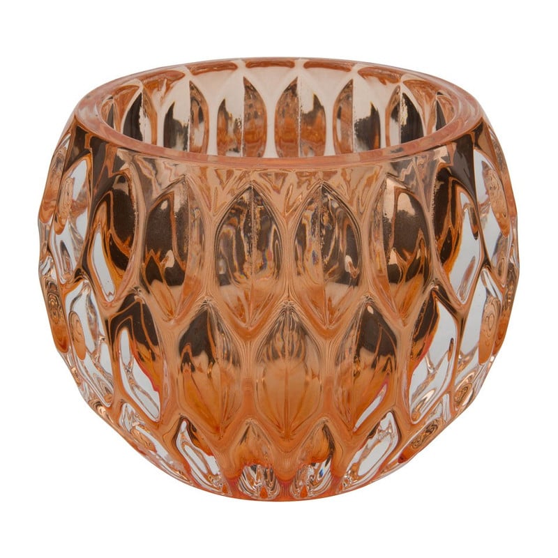 Theelichthouder glas - oranje - 8x6 cm