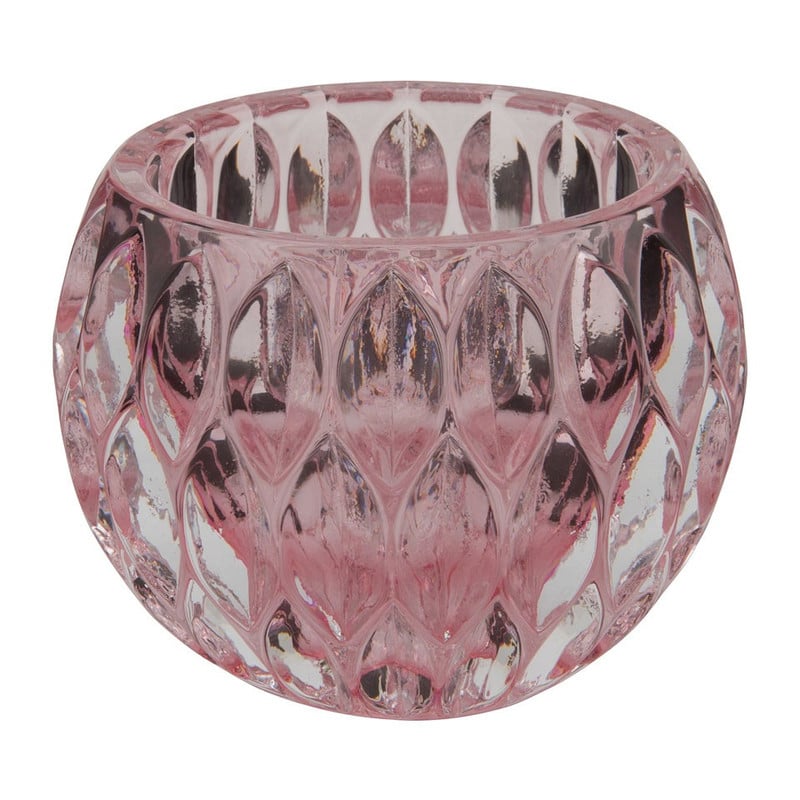 Theelichthouder glas - roze - 8x6 cm