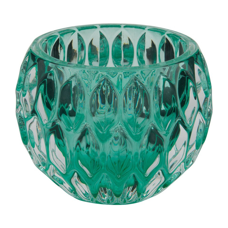 Theelichthouder glas - turquoise - 8x6 cm