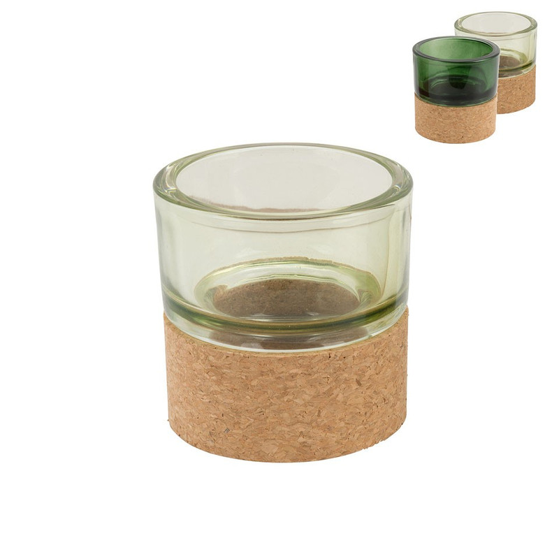 Theelichthouder met kurk onderkant - groen - 8x8 cm