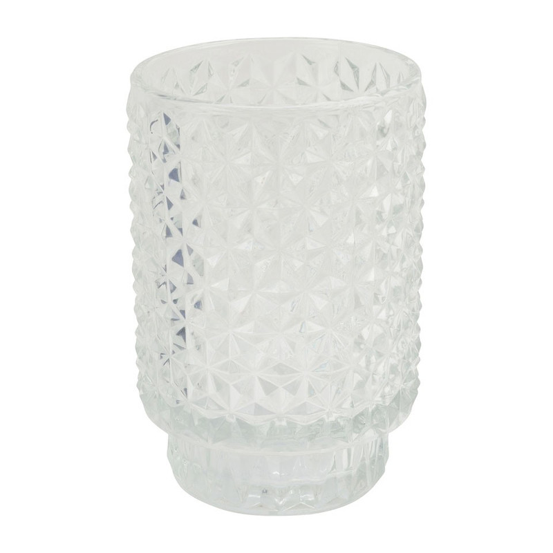 Theelichthouder diamant reliëf - transparant - 13x8.5 cm