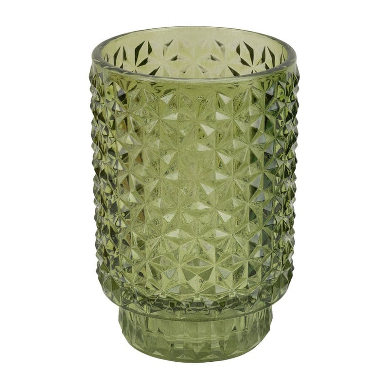 Theelichthouder diamant reliëf - groen - 13x8.5 cm