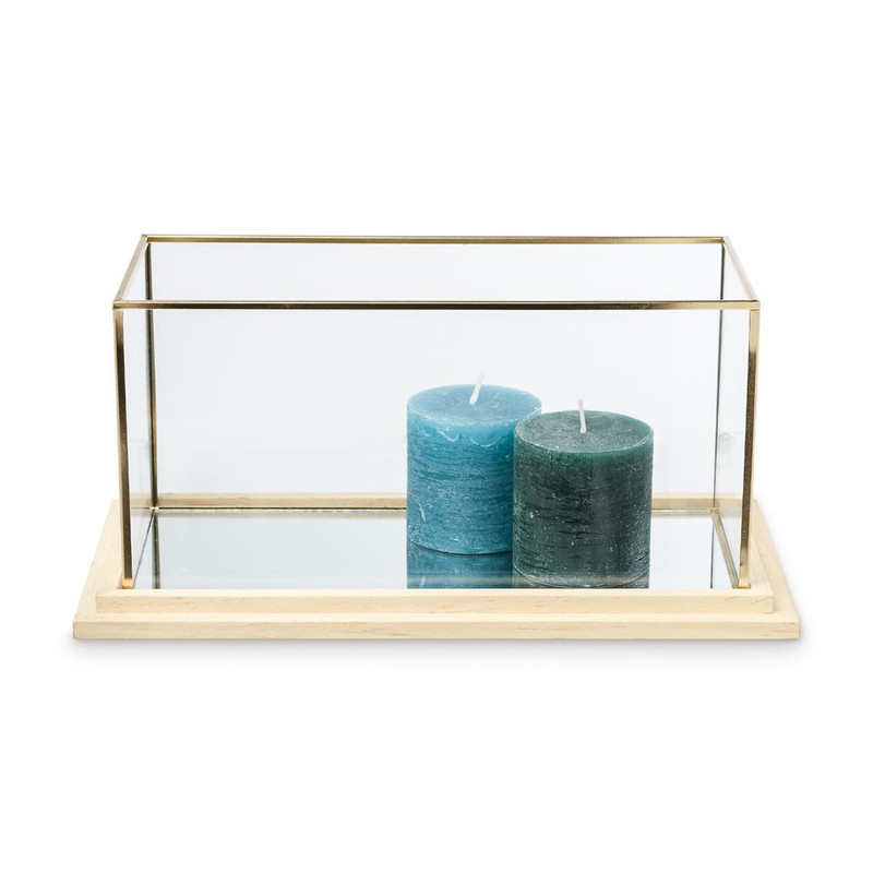 Decoratiebak rechthoekig - glas/hout - 35x18x17 cm