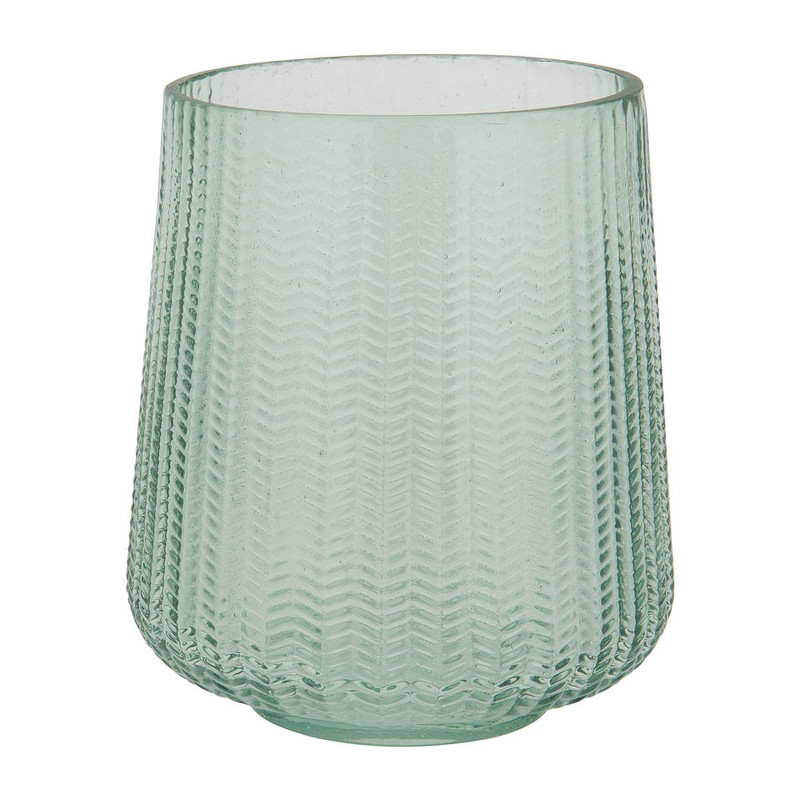 Windlicht geribbeld - groen - 13x14 cm