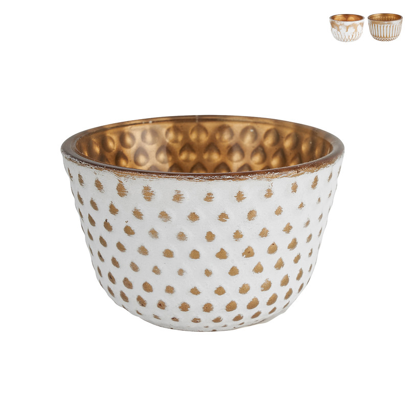 Theelichthouder relief - goud/wit - diverse varianten - ⌀8x5 cm 