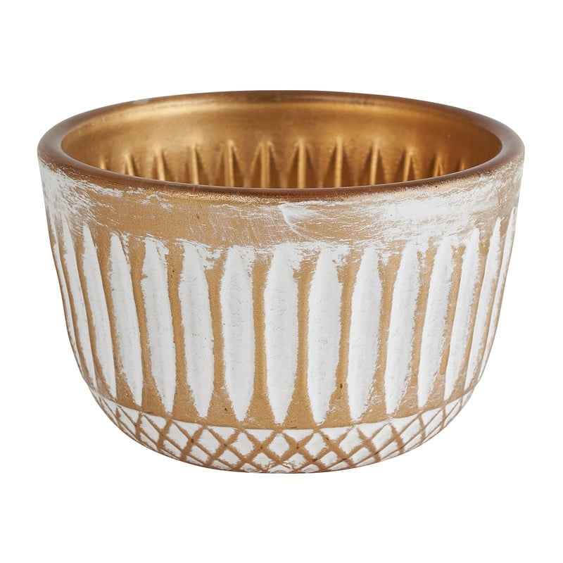 Theelichthouder relief - goud/wit - diverse varianten - ⌀8x5 cm 