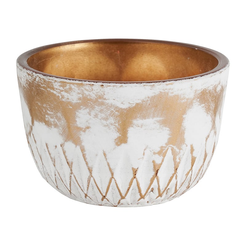 Theelichthouder relief - goud/wit - diverse varianten - ⌀8x5 cm 