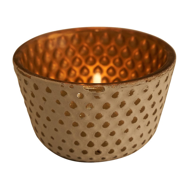 Theelichthouder relief - goud/wit - diverse varianten - ⌀8x5 cm 