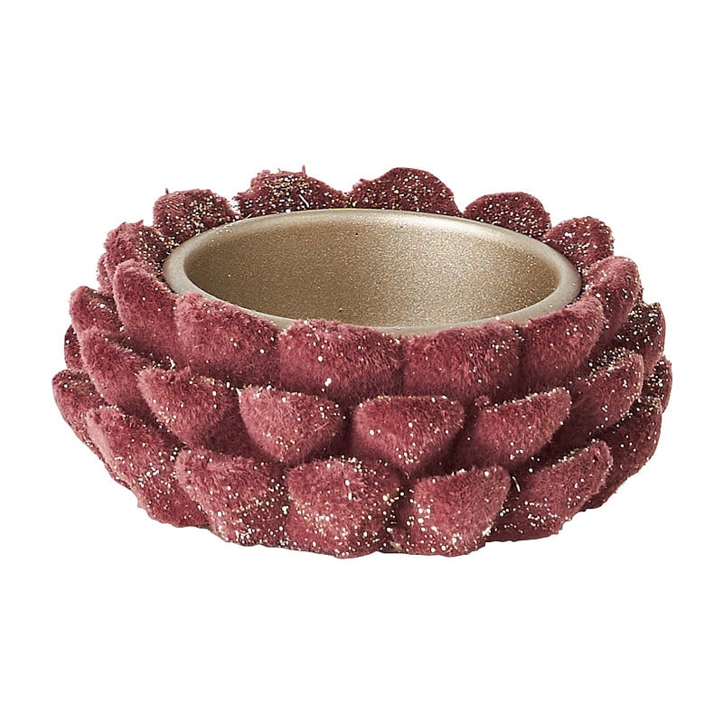Theelichthouder bloem flock - rood - 7x7x2,8 cm