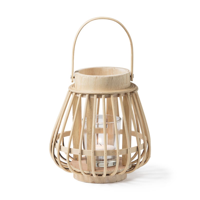 Theelichthouder bamboe - naturel - ⌀14x16 cm 