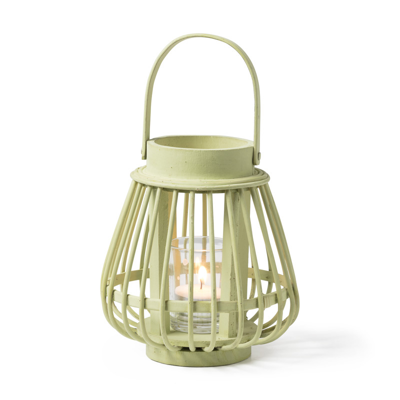 Theelichthouder bamboe - groen - ⌀14x16 cm 