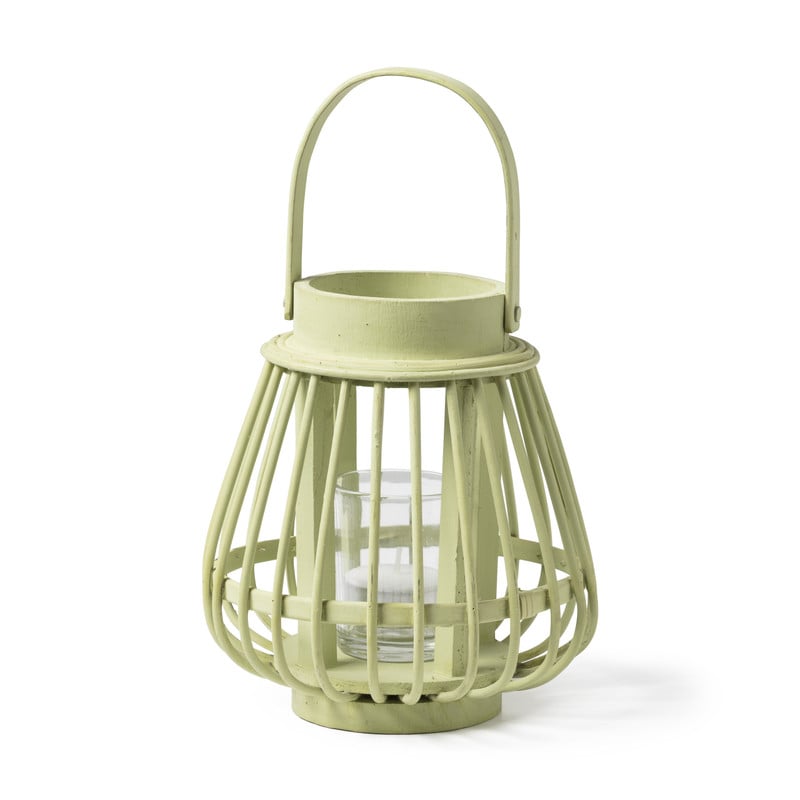 Theelichthouder bamboe - groen - ⌀14x16 cm 